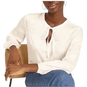 NWT J. Crew Featherweight  Satin Puff Sleeve Tie Neck Blouse Top Size XS Peasant